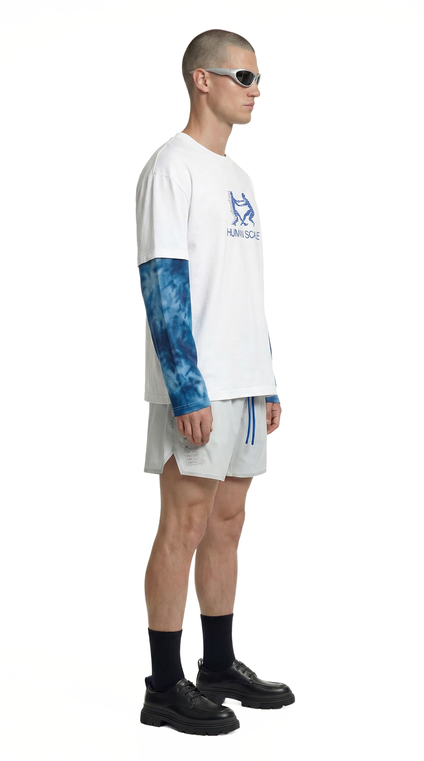 Human Scale Tie Dye Double Sleeve — Drop 01 graphic training top — side view