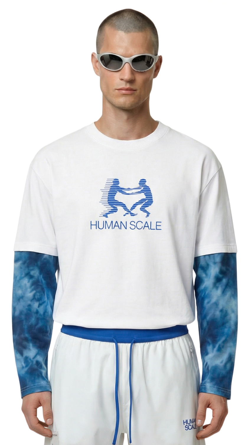 Human Scale Tie Dye Double Sleeve — Drop 01 graphic training top — detail